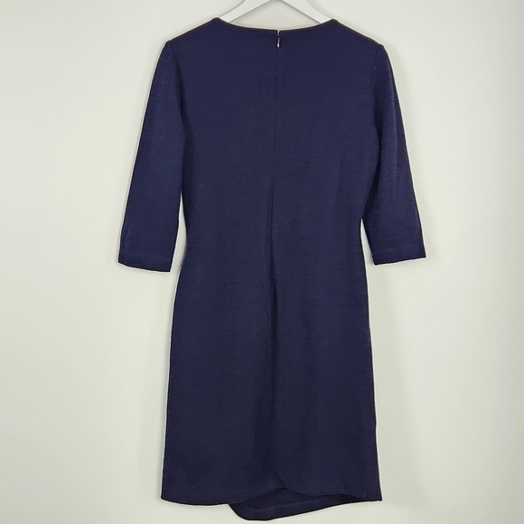 Brooks Brothers Navy Blue Wool Blend V-Neck Wrap Dress Size 10 - Picture 9 of 10